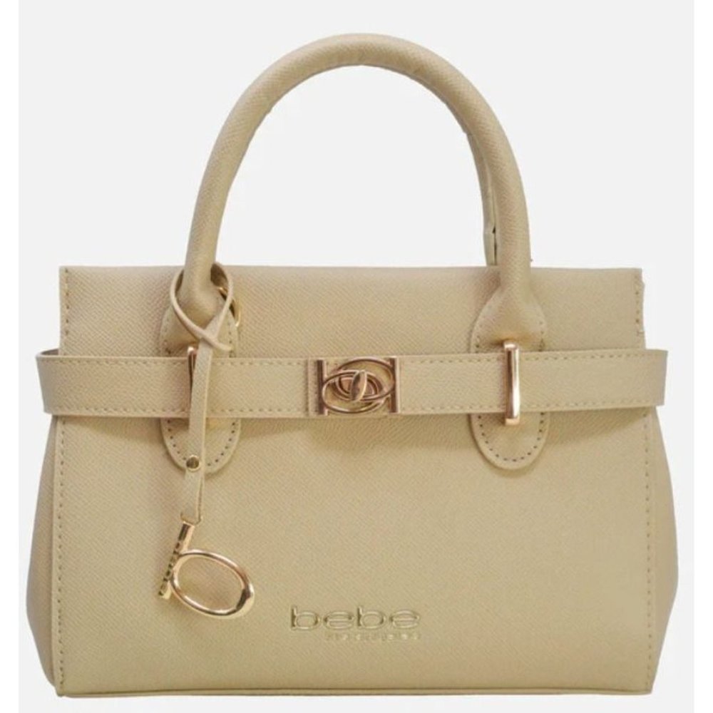 Bebe Evie Small Beige Satchel Top Handle Hand Bag Tote Purse NWT